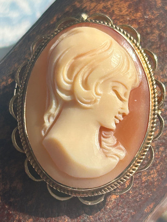 Vintage 9ct Gold Cameo Brooch, Pendant 9K Gold Genuine Cameo, Stunning Detail Lady, Unusual Cameo Jewellery, Birmingham Assayed Mid-Century