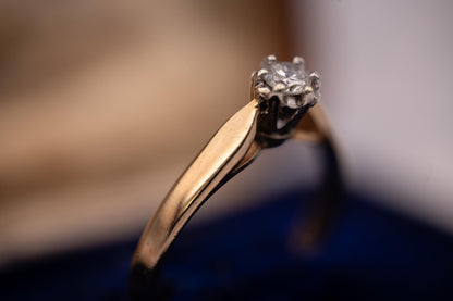 Vintage 9ct Yellow Gold Classic Solitaire Engagement Promise ring with Natural Diamond, 0.15ct Solitaire, England Assayed UK M US 6.5