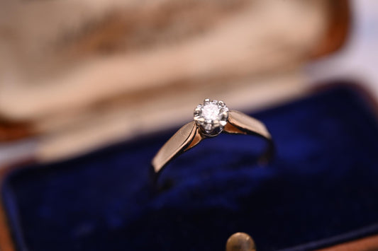 Vintage 9ct Yellow Gold Classic Solitaire Engagement Promise ring with Natural Diamond, 0.15ct Solitaire, England Assayed UK M US 6.5
