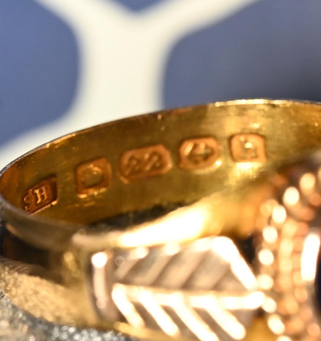 Unusual English Antique Edwardian 22ct Solid Yellow Gold Ring with Rose Gold - Natural Sapphire Solitaire - Heirloom Estate Ring