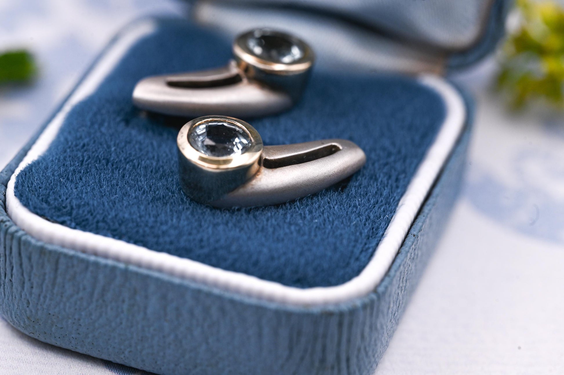 Vintage Aquamarine Sterling Silver Earrings, 9ct Gold and Silver Jewellery, Blue Stud Earrings, Unusual Jewelry, Statement Earrings.