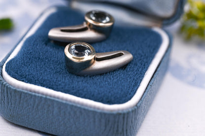 Vintage Aquamarine Sterling Silver Earrings, 9ct Gold and Silver Jewellery, Blue Stud Earrings, Unusual Jewelry, Statement Earrings.