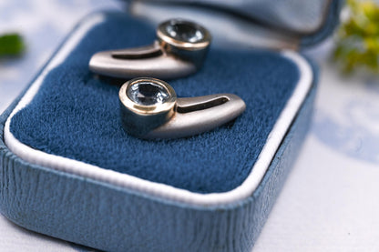 Vintage Aquamarine Sterling Silver Earrings, 9ct Gold and Silver Jewellery, Blue Stud Earrings, Unusual Jewelry, Statement Earrings.