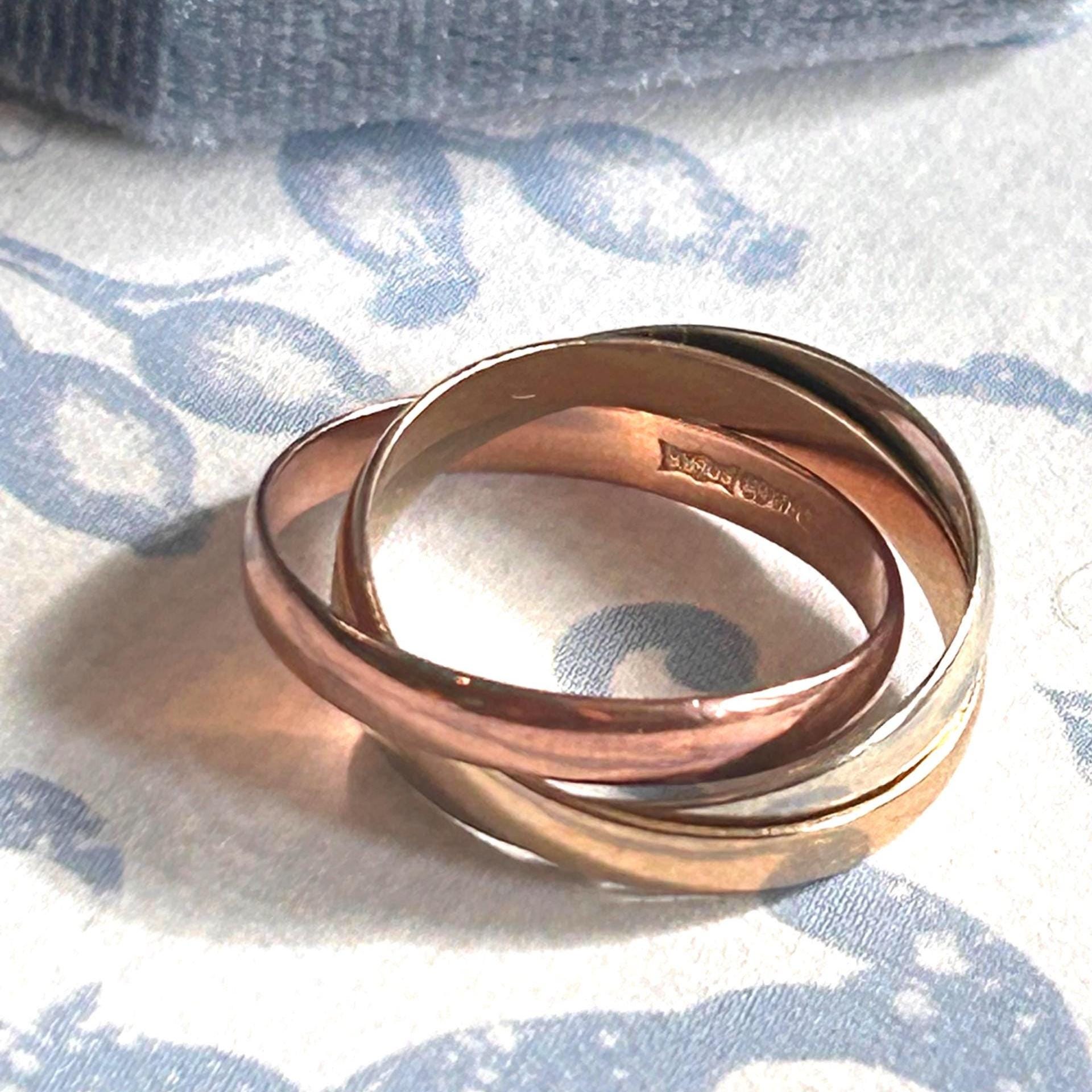 Vintage Russian Tri-Gold Wedding band 9ct Gold, 7mm Band Size UK O / US 7.5 9K England Assayed Jewelry