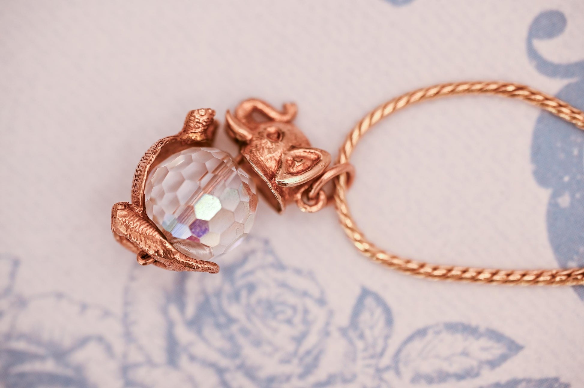 Mid-Century Vintage 9ct Solid Gold Elephant Crystal Charm, Unusual Animal Jewelry Pendant, 9k Elephant Bracelet Charm/ Pendant with Crystal