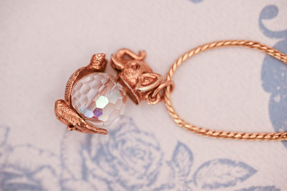 Mid-Century Vintage 9ct Solid Gold Elephant Crystal Charm, Unusual Animal Jewelry Pendant, 9k Elephant Bracelet Charm/ Pendant with Crystal