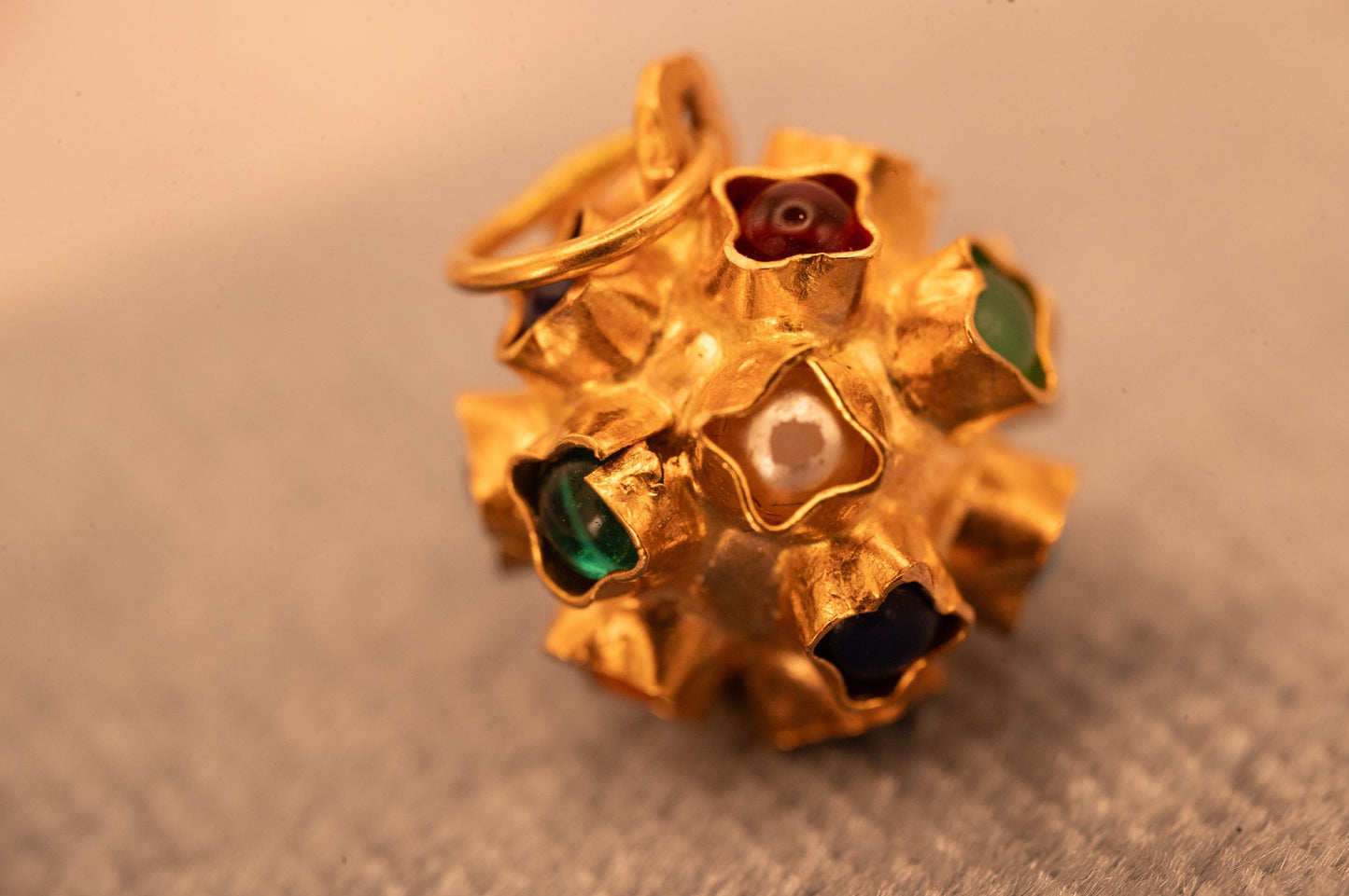 Mid-Century 18k Italian Sputnik Orb with Enamel and Stones , Dainty Charm 18ct Gold Collectors Charm, Unique Gold Multigem Pendant