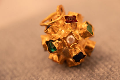 Mid-Century 18k Italian Sputnik Orb with Enamel and Stones , Dainty Charm 18ct Gold Collectors Charm, Unique Gold Multigem Pendant