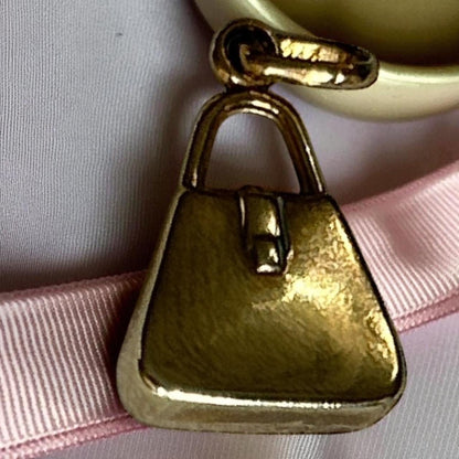 1980s Vintage 9ct Gold Pink Bag Charm, Pretty Handbag Charm Pink Enamel, Sweet Charm/Pendant - Collectors Charm. Novelty Bracelet Charm.