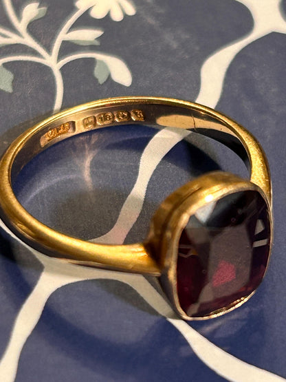 Genuine Antique 1909 Edwardian Rhodalite Garnet Ring - Solid 18ct Yellow Gold Estate Solitaire - Birmingham Assayed, Estate Jewelry 9k. 8.5