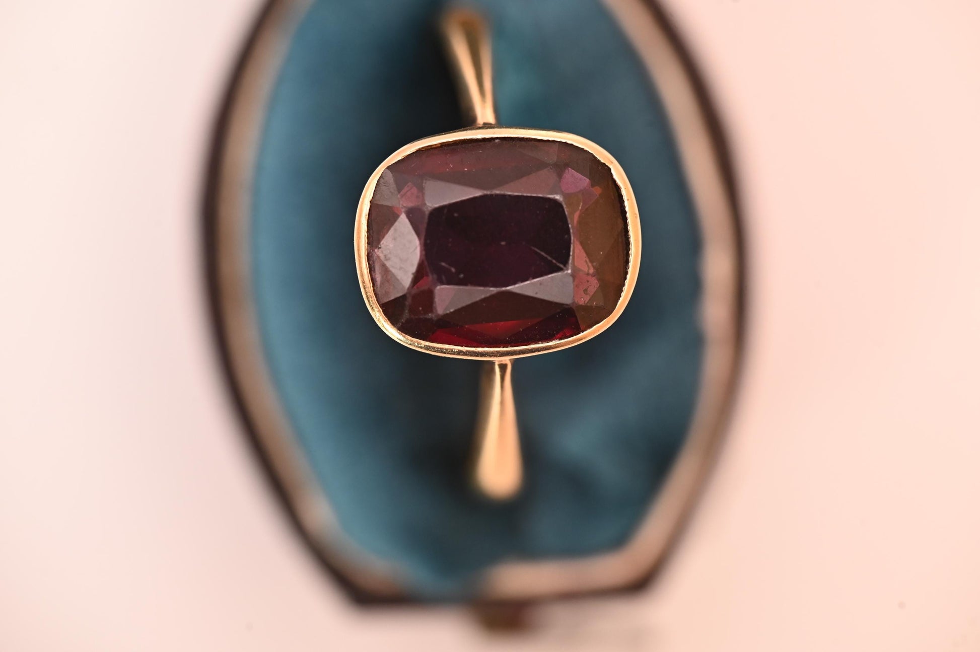 Genuine Antique 1909 Edwardian Rhodalite Garnet Ring - Solid 18ct Yellow Gold Estate Solitaire - Birmingham Assayed, Estate Jewelry 9k. 8.5