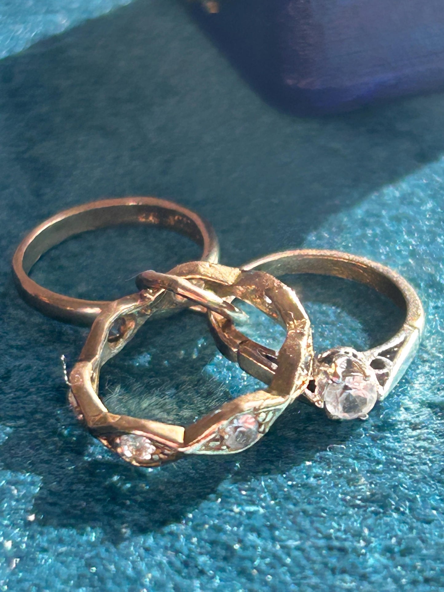 Vintage 9ct Gold Trio Ring Charm, Journey of Love Rings, Tiny 3 Ring Set Wedding Gift, Gold Engagement Gift Pendant Or Bracelet Charm