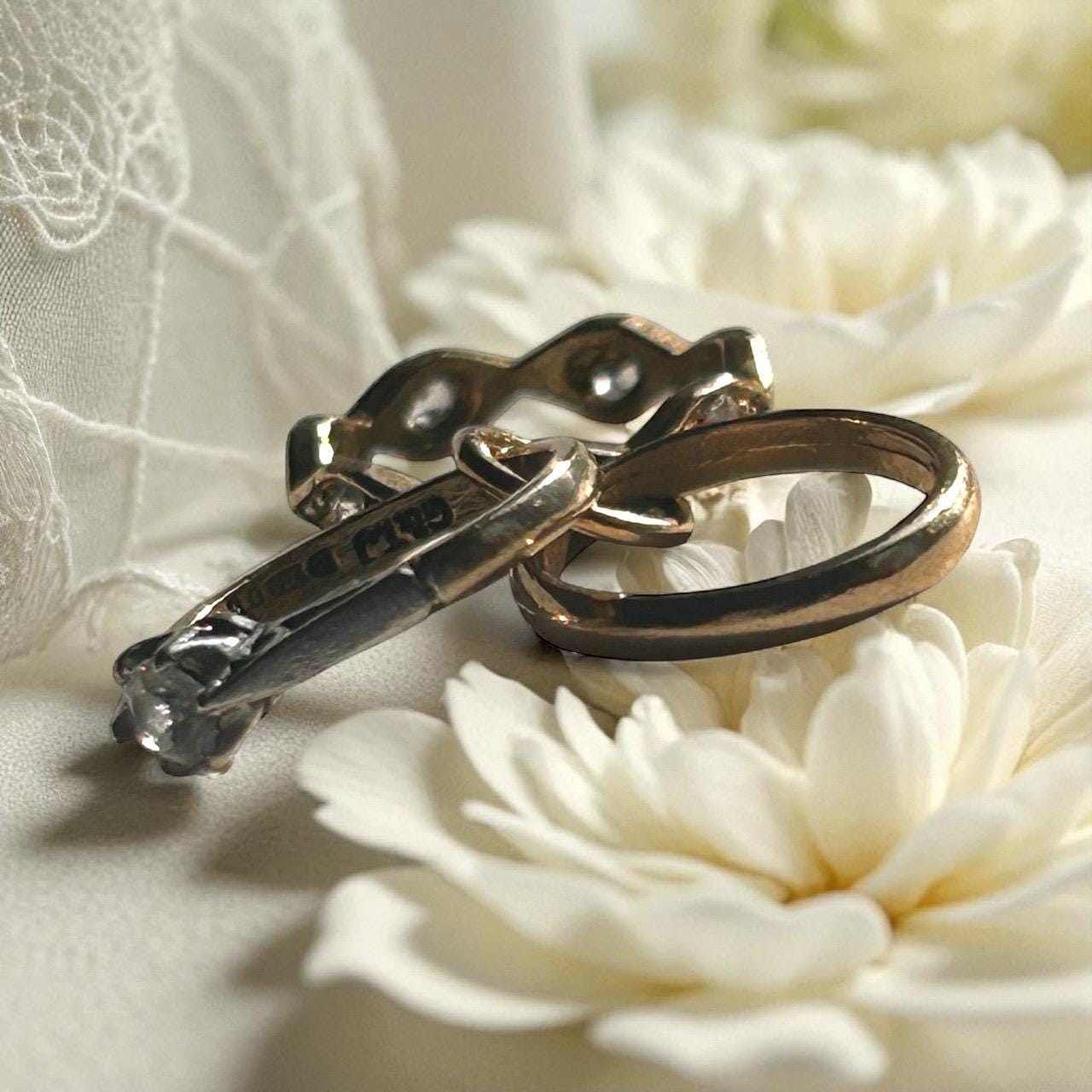 Vintage 9ct Gold Trio Ring Charm, Journey of Love Rings, Tiny 3 Ring Set Wedding Gift, Gold Engagement Gift Pendant Or Bracelet Charm