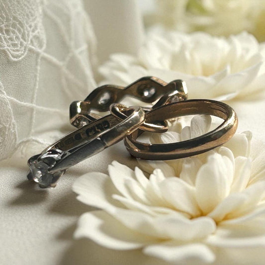 Vintage 9ct Gold Trio Ring Charm, Journey of Love Rings, Tiny 3 Ring Set Wedding Gift, Gold Engagement Gift Pendant Or Bracelet Charm