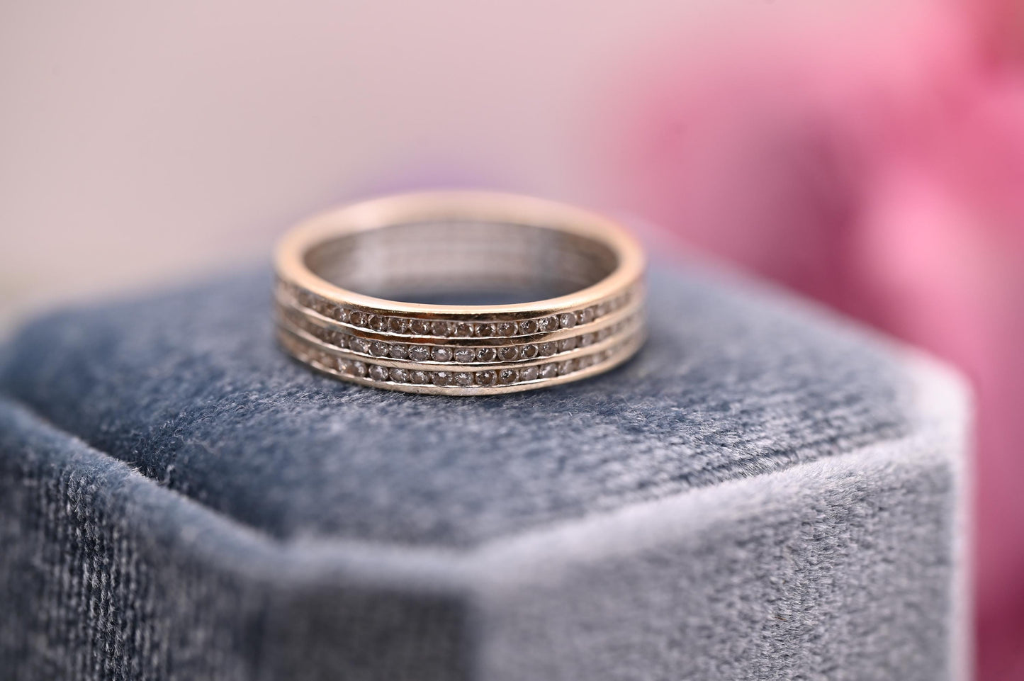 Vintage 18ct 750 Eternity Ring - Pave Real Diamonds White Gold Full Eternity Band / Stacking Ring, Unusual Wedding Band Size O / 7.5