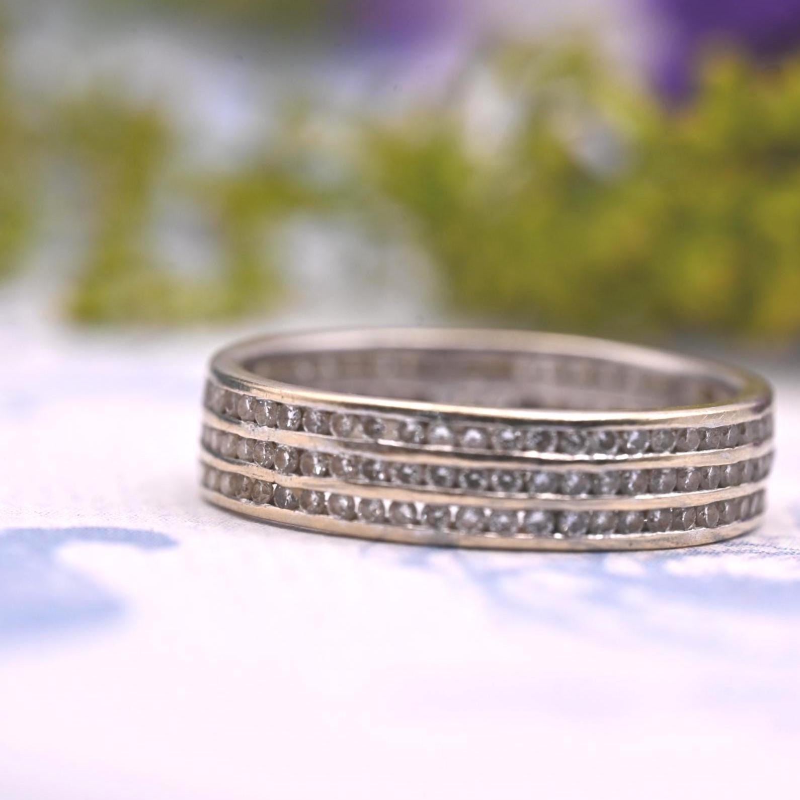 Vintage 18ct 750 Eternity Ring - Pave Real Diamonds White Gold Full Eternity Band / Stacking Ring, Unusual Wedding Band Size O / 7.5