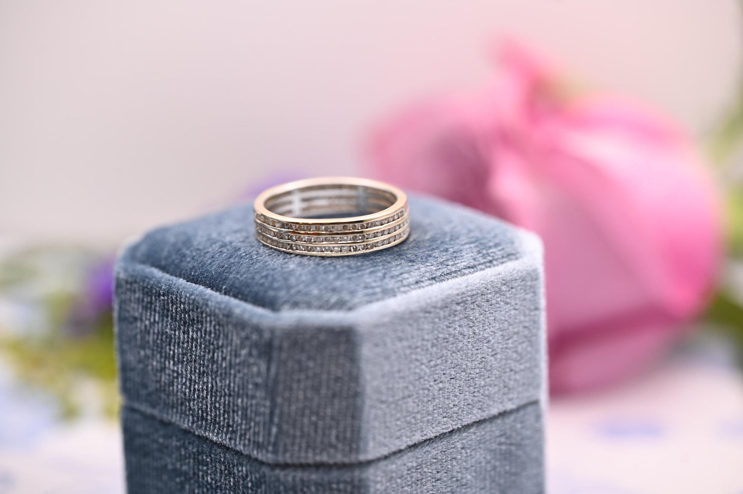 Vintage 18ct 750 Eternity Ring - Pave Real Diamonds White Gold Full Eternity Band / Stacking Ring, Unusual Wedding Band Size O / 7.5