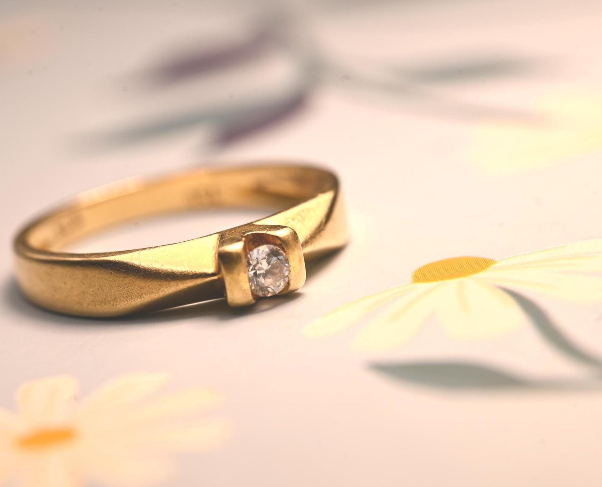 Vintage 18ct Gold Diamond Engagement Ring, Unusual hallmarked Genuine Diamond Ring, Promise Jewelry, Size UK N / US 7