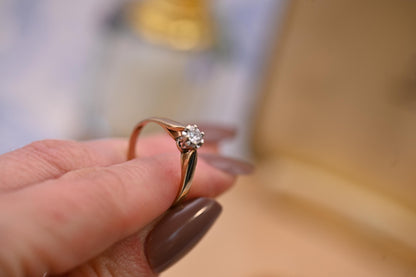 Vintage 9ct Yellow Gold Classic Solitaire Engagement Promise ring with Natural Diamond, 0.15ct Solitaire, England Assayed UK M US 6.5