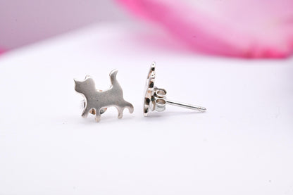 Cute Cat Stud Earrings Sterling Silver | Cute Kitty Earrings | Minimalist Cat Jewelry | Gift for Cat Lovers | Silver Cat Earrings for Women