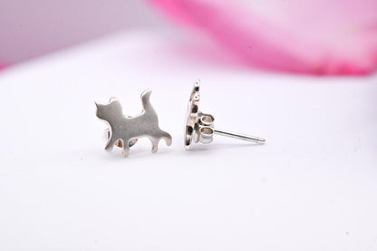 Cute Cat Stud Earrings Sterling Silver | Cute Kitty Earrings | Minimalist Cat Jewelry | Gift for Cat Lovers | Silver Cat Earrings for Women