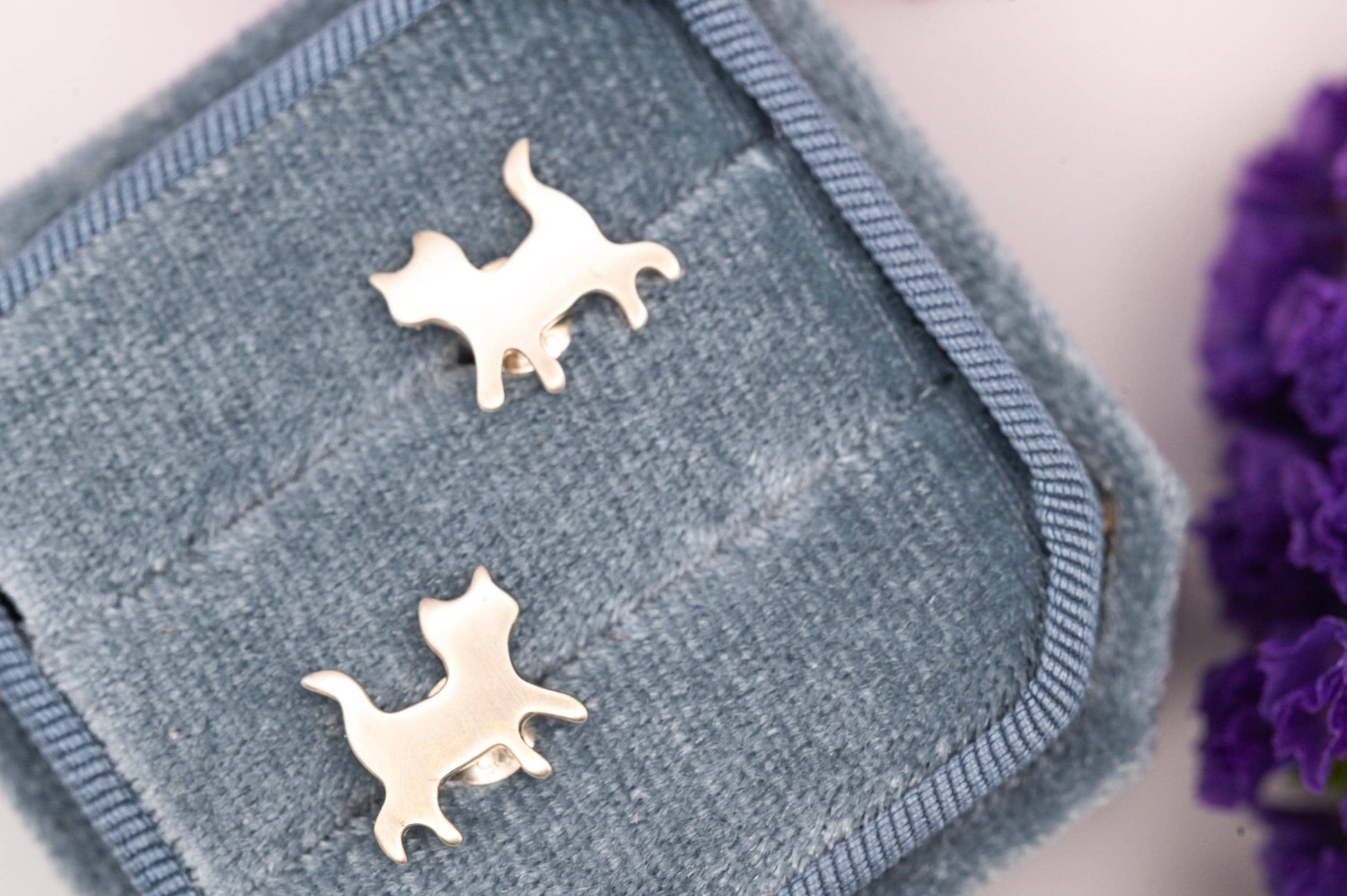 Cute Cat Stud Earrings Sterling Silver | Cute Kitty Earrings | Minimalist Cat Jewelry | Gift for Cat Lovers | Silver Cat Earrings for Women