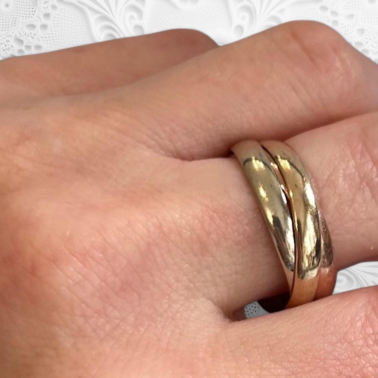 Vintage Russian Tri-Gold Wedding band 9ct Gold, 7mm Band Size UK O / US 7.5 9K England Assayed Jewelry