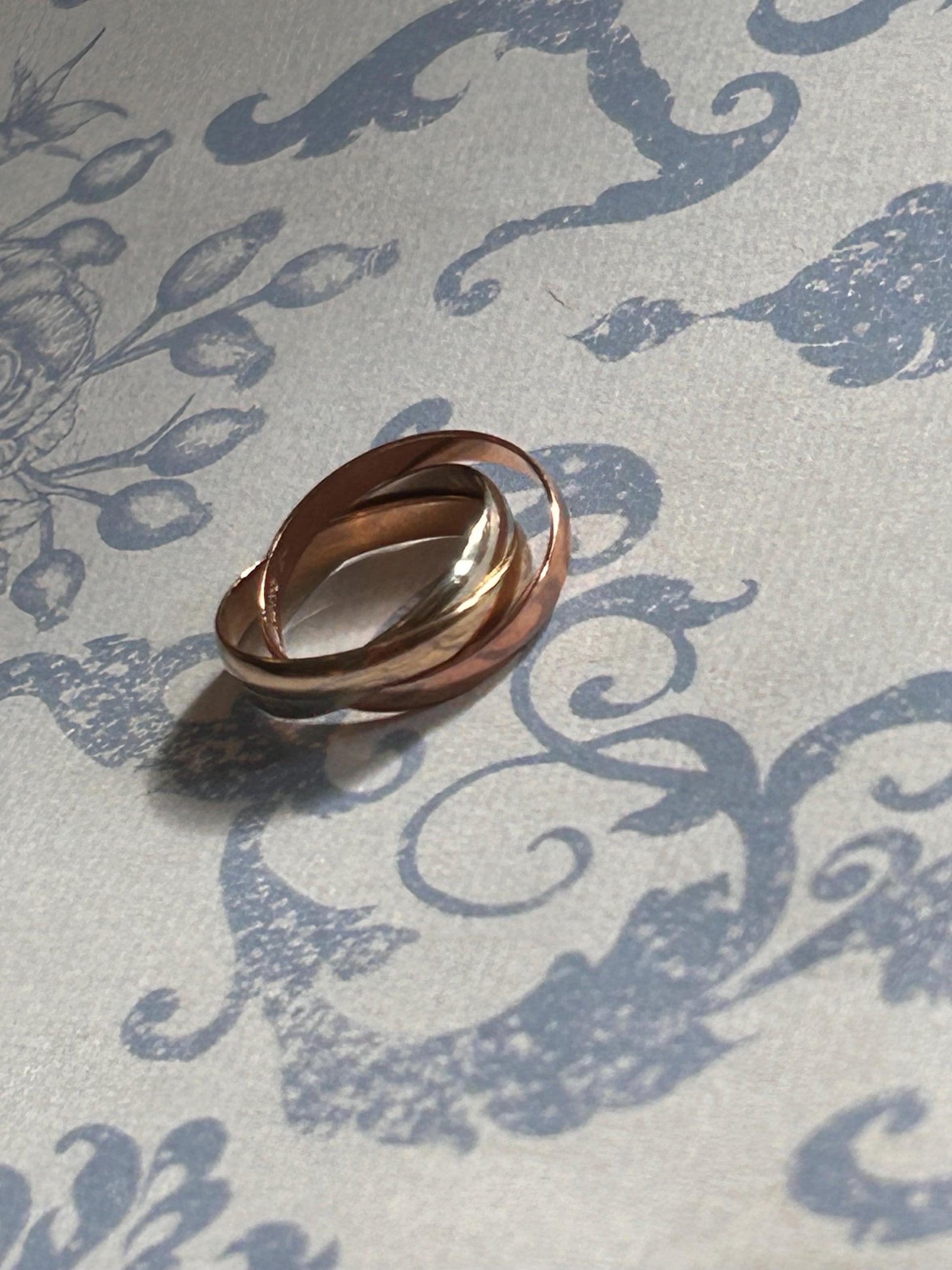 Vintage Russian Tri-Gold Wedding band 9ct Gold, 7mm Band Size UK O / US 7.5 9K England Assayed Jewelry