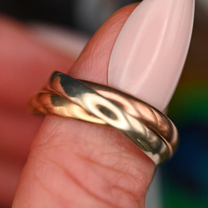 Vintage Russian Tri-Gold Wedding band 9ct Gold, 7mm Band Size UK O / US 7.5 9K England Assayed Jewelry