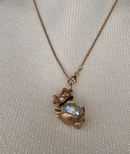 Mid-Century Vintage 9ct Solid Gold Elephant Crystal Charm, Unusual Animal Jewelry Pendant, 9k Elephant Bracelet Charm/ Pendant with Crystal