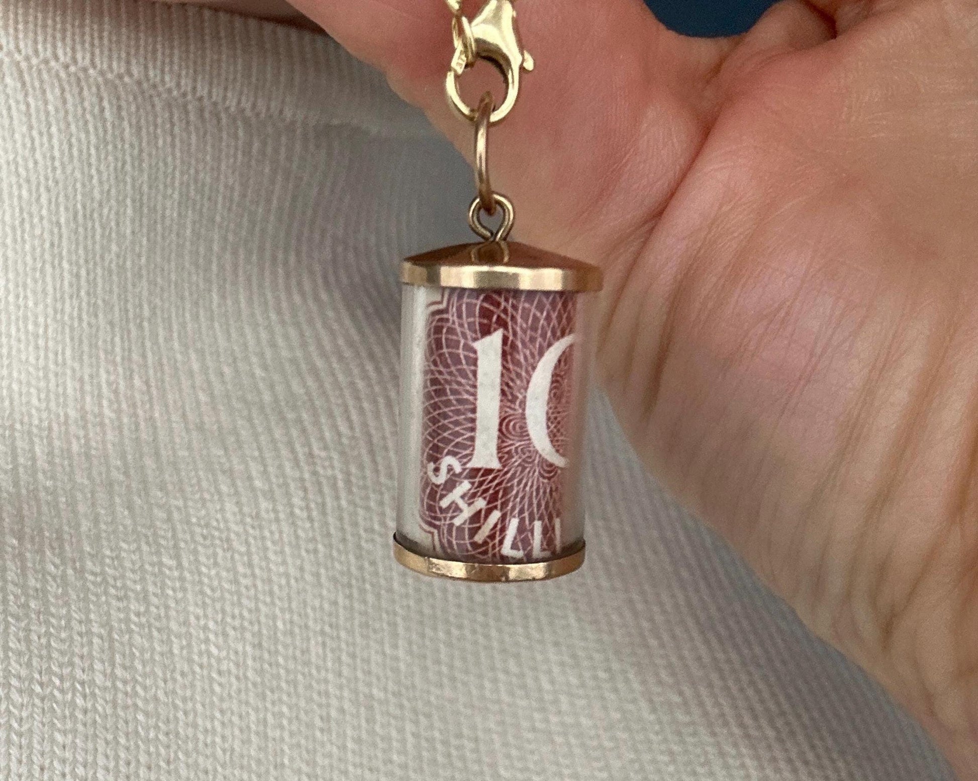 Vintage 10 Shilling Note Pendant Necklace, Novelty Gold 9ct English Jewelry Charm