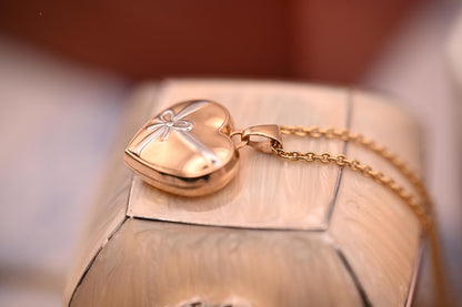 Heart with Bow Locket Jewellery, 9ct Gold Heart Locket White Gold Detail, Photo Jewelry Keepsake