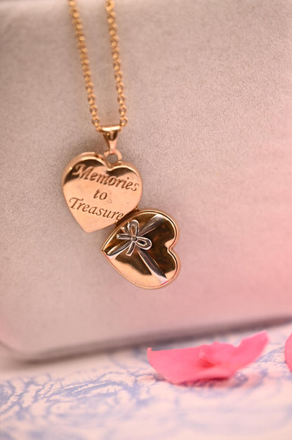Heart with Bow Locket Jewellery, 9ct Gold Heart Locket White Gold Detail, Photo Jewelry Keepsake