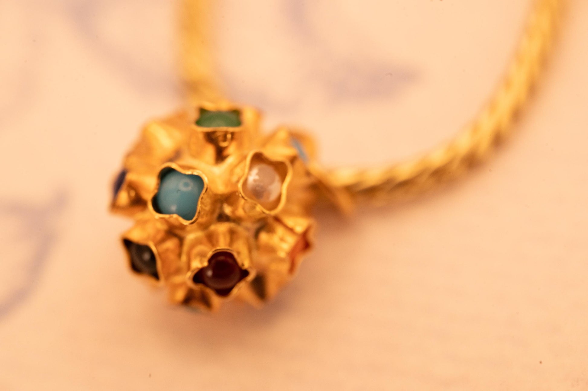 Mid-Century 18k Italian Sputnik Orb with Enamel and Stones , Dainty Charm 18ct Gold Collectors Charm, Unique Gold Multigem Pendant
