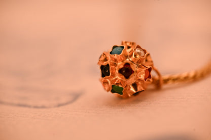 Mid-Century 18k Italian Sputnik Orb with Enamel and Stones , Dainty Charm 18ct Gold Collectors Charm, Unique Gold Multigem Pendant