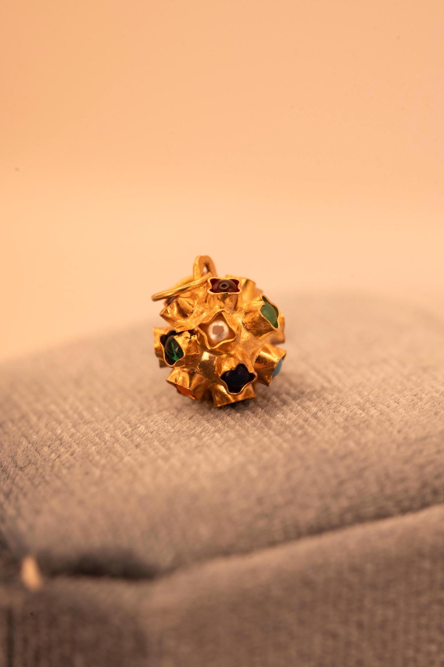 Mid-Century 18k Italian Sputnik Orb with Enamel and Stones , Dainty Charm 18ct Gold Collectors Charm, Unique Gold Multigem Pendant