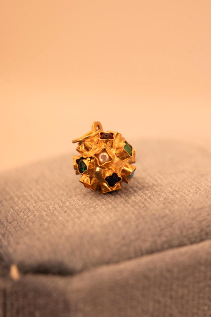 Mid-Century 18k Italian Sputnik Orb with Enamel and Stones , Dainty Charm 18ct Gold Collectors Charm, Unique Gold Multigem Pendant