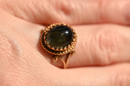 Vintage 9ct Rock Crystal / Rope Border with ornate shoulders. Unusual Ring 9k 1960s Jewellery