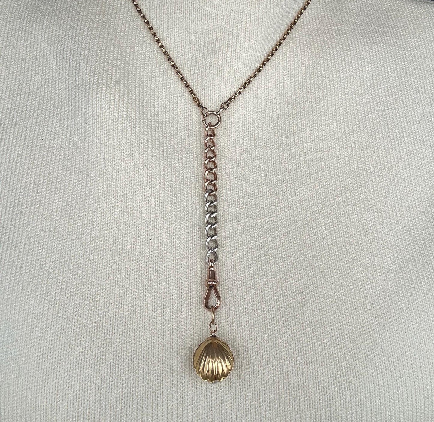 Antique Art Deco Real Pearl Sea Shell 14ct charm, Stunning Shall Clam with Handmade Details. Collectors Antique Charm Pendant 14k