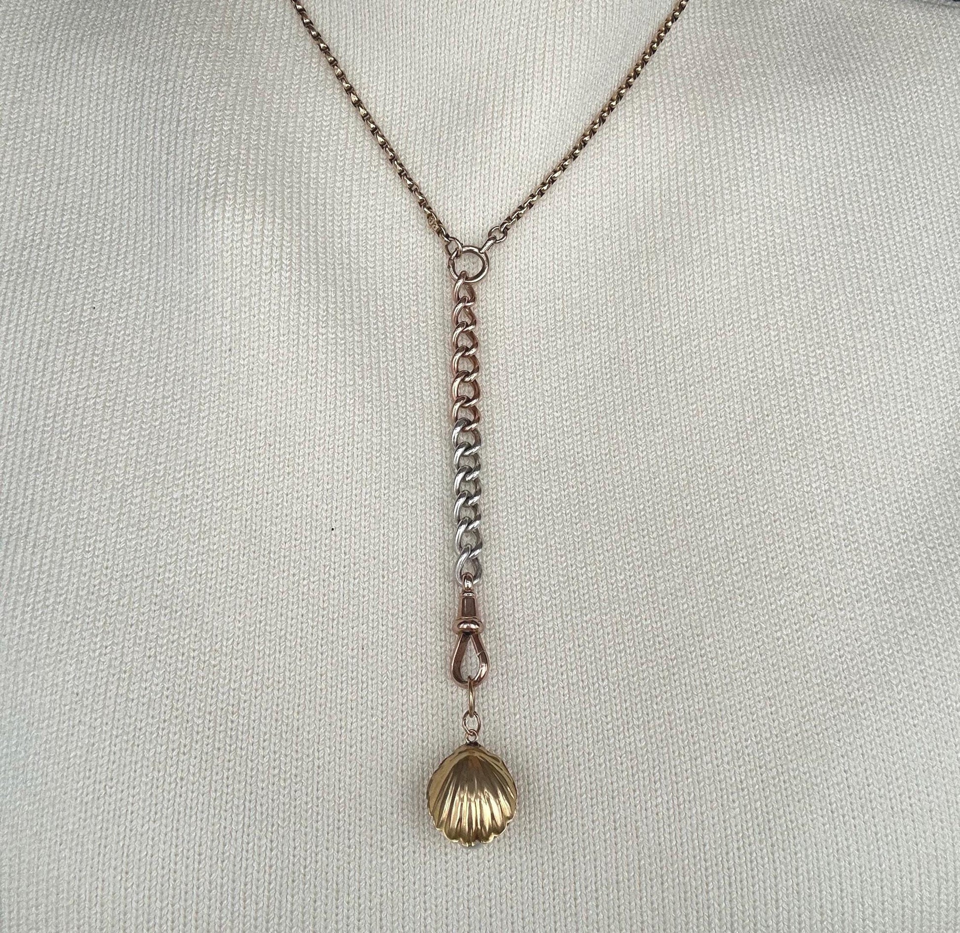 Antique Art Deco Real Pearl Sea Shell 14ct charm, Stunning Shall Clam with Handmade Details. Collectors Antique Charm Pendant 14k