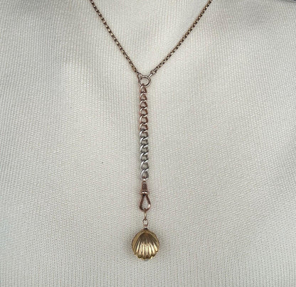 Antique Art Deco Real Pearl Sea Shell 14ct charm, Stunning Shall Clam with Handmade Details. Collectors Antique Charm Pendant 14k