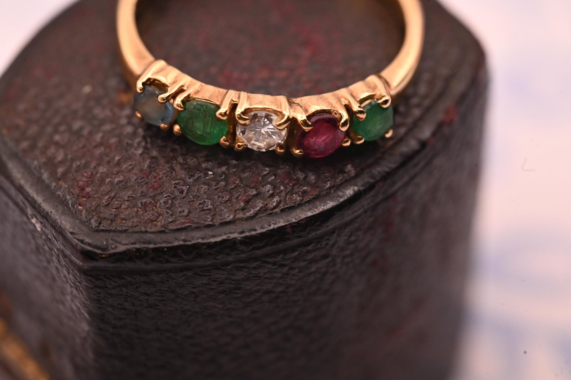 Vintage 18ct Gold Half Eternity Ring | Diamond, Ruby, Sapphire & Emerald Band, Stacking Ring Multi Gem Band, Dainty Jewelry Size K / 5.5