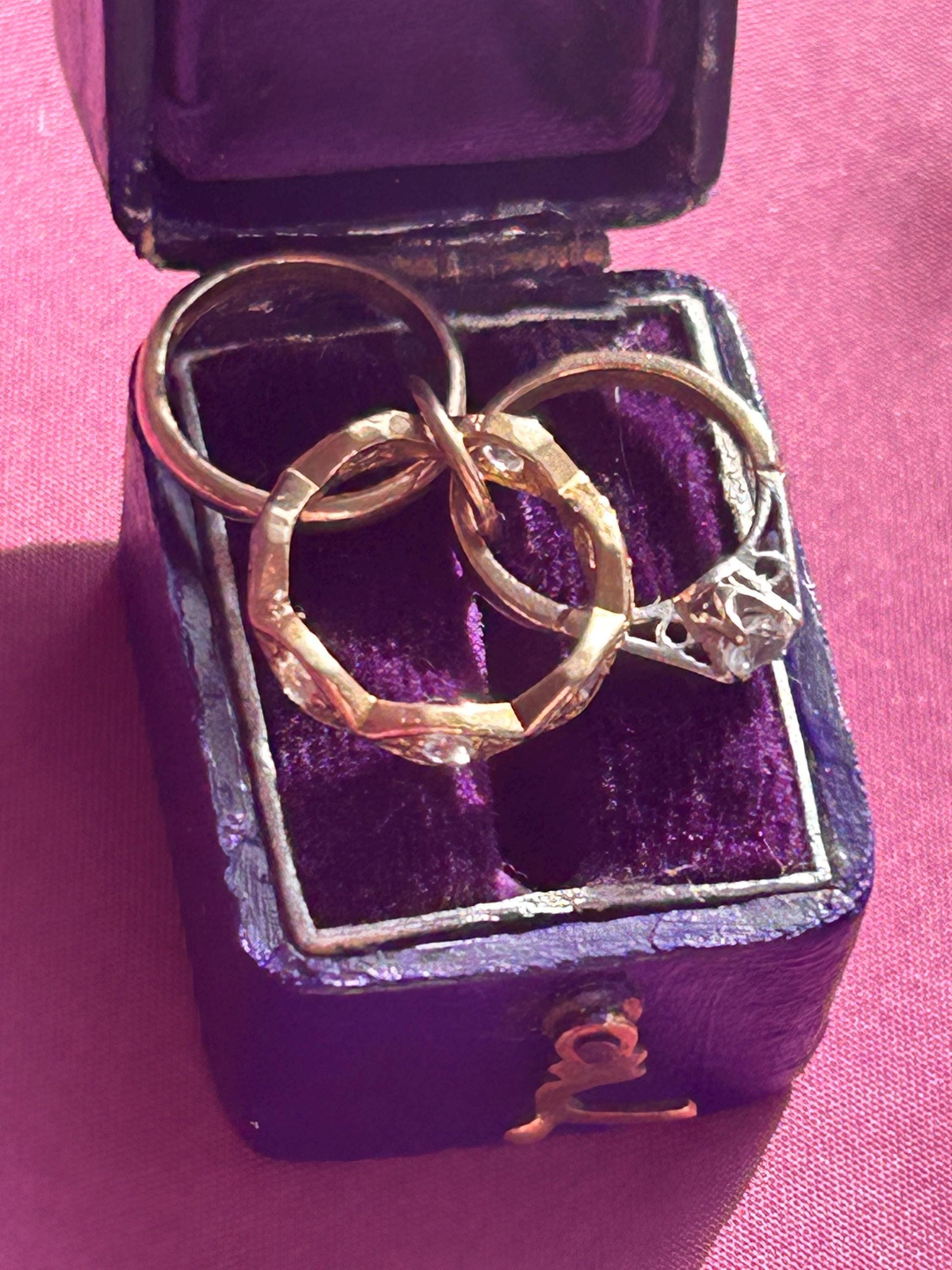 Vintage 9ct Gold Trio Ring Charm, Journey of Love Rings, Tiny 3 Ring Set Wedding Gift, Gold Engagement Gift Pendant Or Bracelet Charm