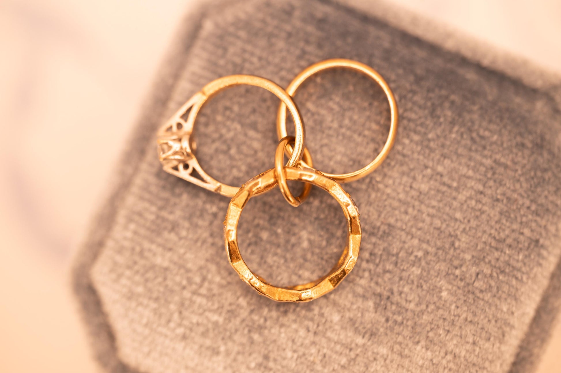 Vintage 9ct Gold Trio Ring Charm, Journey of Love Rings, Tiny 3 Ring Set Wedding Gift, Gold Engagement Gift Pendant Or Bracelet Charm