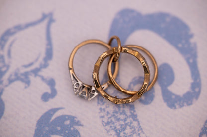 Vintage 9ct Gold Trio Ring Charm, Journey of Love Rings, Tiny 3 Ring Set Wedding Gift, Gold Engagement Gift Pendant Or Bracelet Charm
