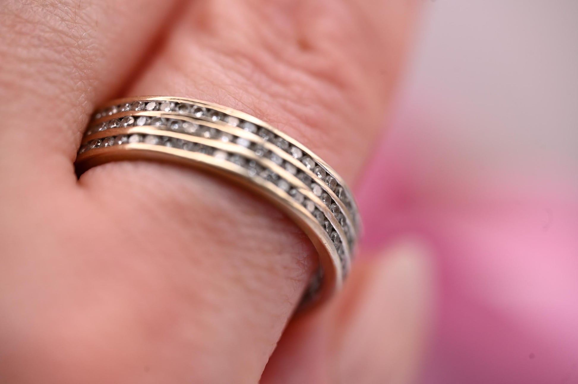 Vintage 18ct 750 Eternity Ring - Pave Real Diamonds White Gold Full Eternity Band / Stacking Ring, Unusual Wedding Band Size O / 7.5