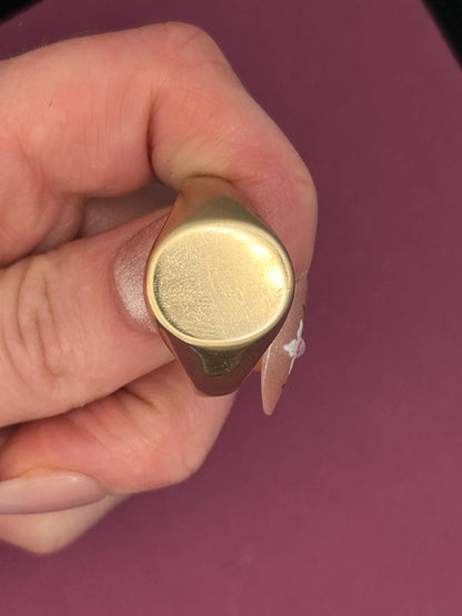 Vintage Heavy Signet Mens Ring 9ct Gold, Chunky Oval Plain Signet Classic Ring 9k, Estate Jewelry for Him - Size UK W / US 11