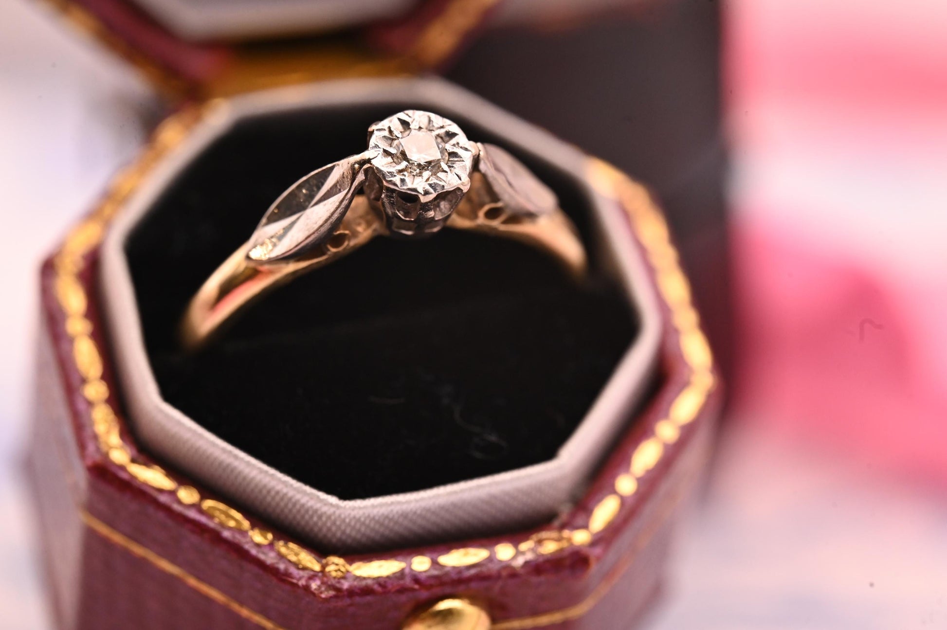 Genuine Art Deco 1920s Engagement Ring 18ct Gold and Platinum, Classic Solitaire Diamond Antique Ring