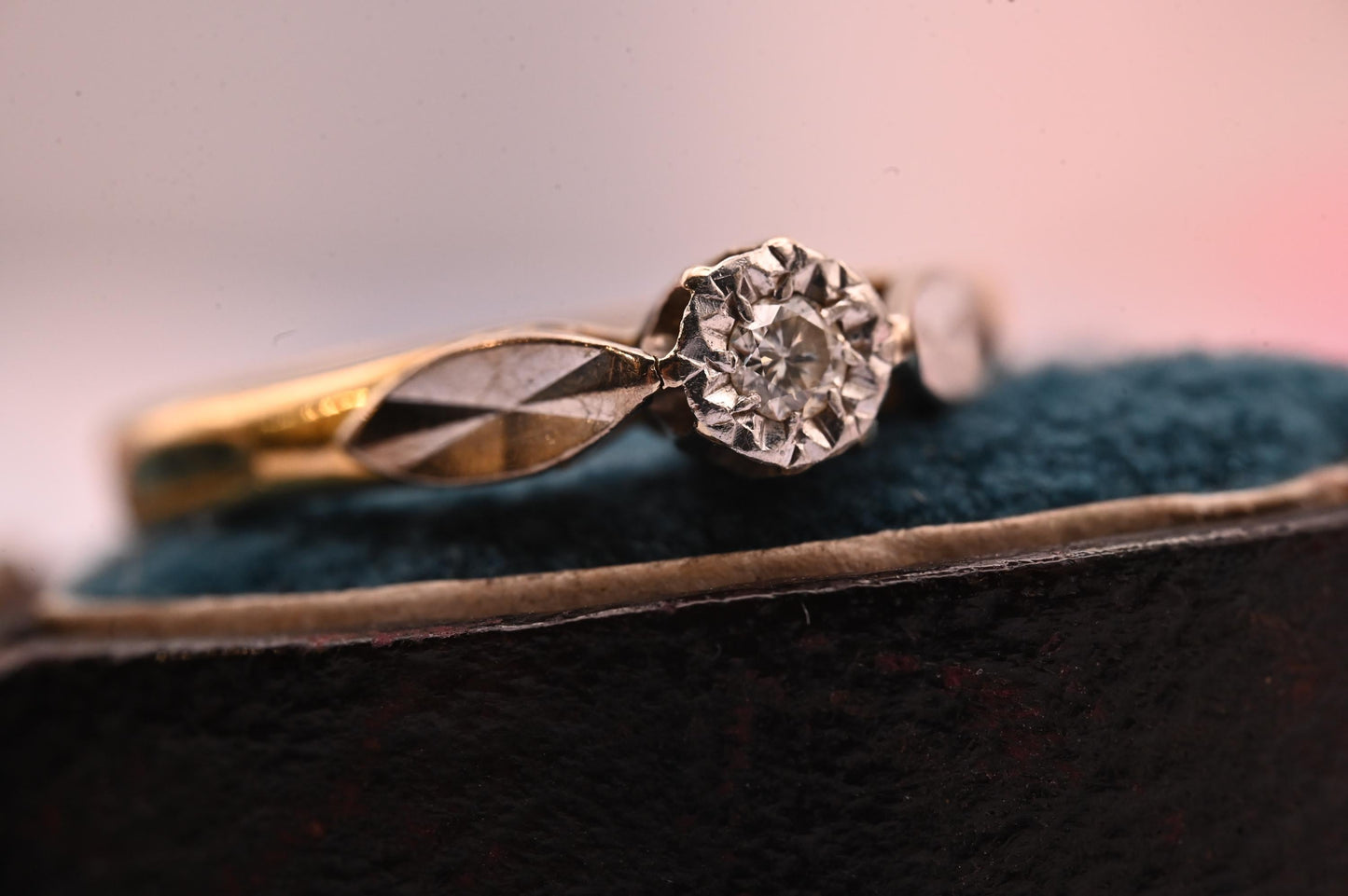 Genuine Art Deco 1920s Engagement Ring 18ct Gold and Platinum, Classic Solitaire Diamond Antique Ring