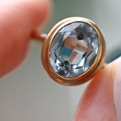 Genuine Art Deco Vintage Ring with Large Aquamarine Stone 9ct Gold Jewelry Statement Band US 6.5 /UK M